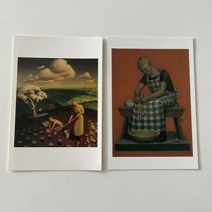 Grant Wood Postcards Spring in the Country & Hired Girl with Apples new